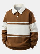 Relax Fit Color Block Patchwork Polo Sweatshirt & Straight Leg Corduroy Pants