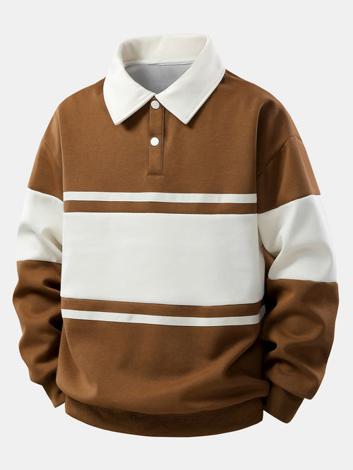 Relax Fit Color Block Patchwork Polo Sweatshirt & Straight Leg Corduroy Pants