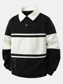 Relax Fit Color Block Patchwork Polo Sweatshirt & Straight Leg Corduroy Pants