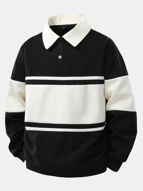 Relax Fit Color Block Patchwork Polo Sweatshirt & Straight Leg Corduroy Pants