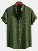 Short Sleeve Stand Collar Shirt & Straight Leg Linen Pants