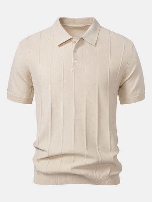 Stripe Jacquard Knit Polo Shirt & Straight Leg Ribbed Pants