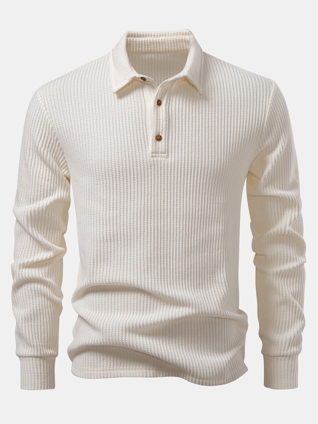 Long Sleeved Knitted Waffle Polo Shirt & Drawstring Knitted Waffle Pants