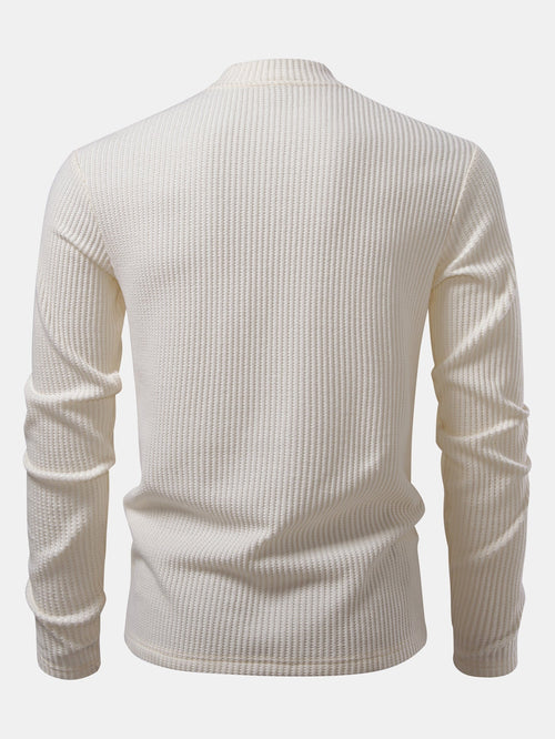 Long Sleeve Waffle Mock Neck T-Shirt & Drawstring Knitted Waffle Pants