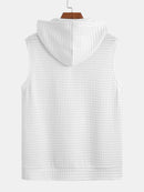 Waffle Sleeveless Hooded T-Shirt With Kangaroo Pocket & Shorts