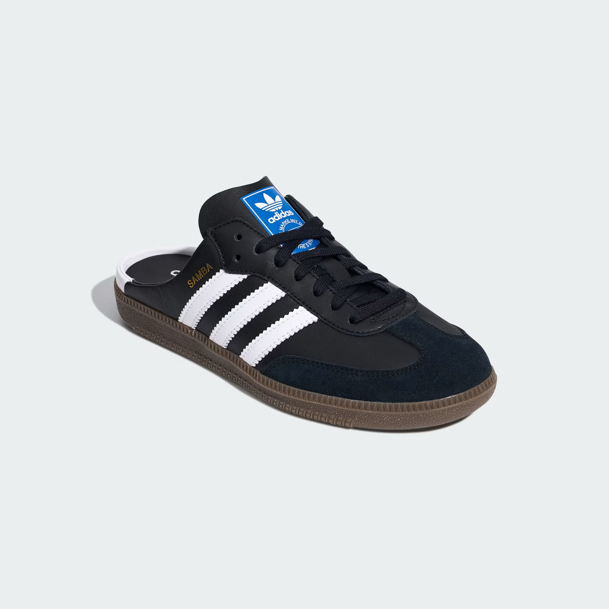 adidas Samba OG Mule Classic – Core Black / Cloud White – front three-quarter view
