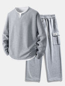 Relax Fit Long Sleeve 2 In 1 Waffle T-Shirt & Relax Fit Straight Leg Jersey Cargo Pants