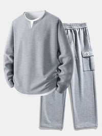 Relax Fit Long Sleeve 2 In 1 Waffle T-Shirt & Relax Fit Straight Leg Jersey Cargo Pants