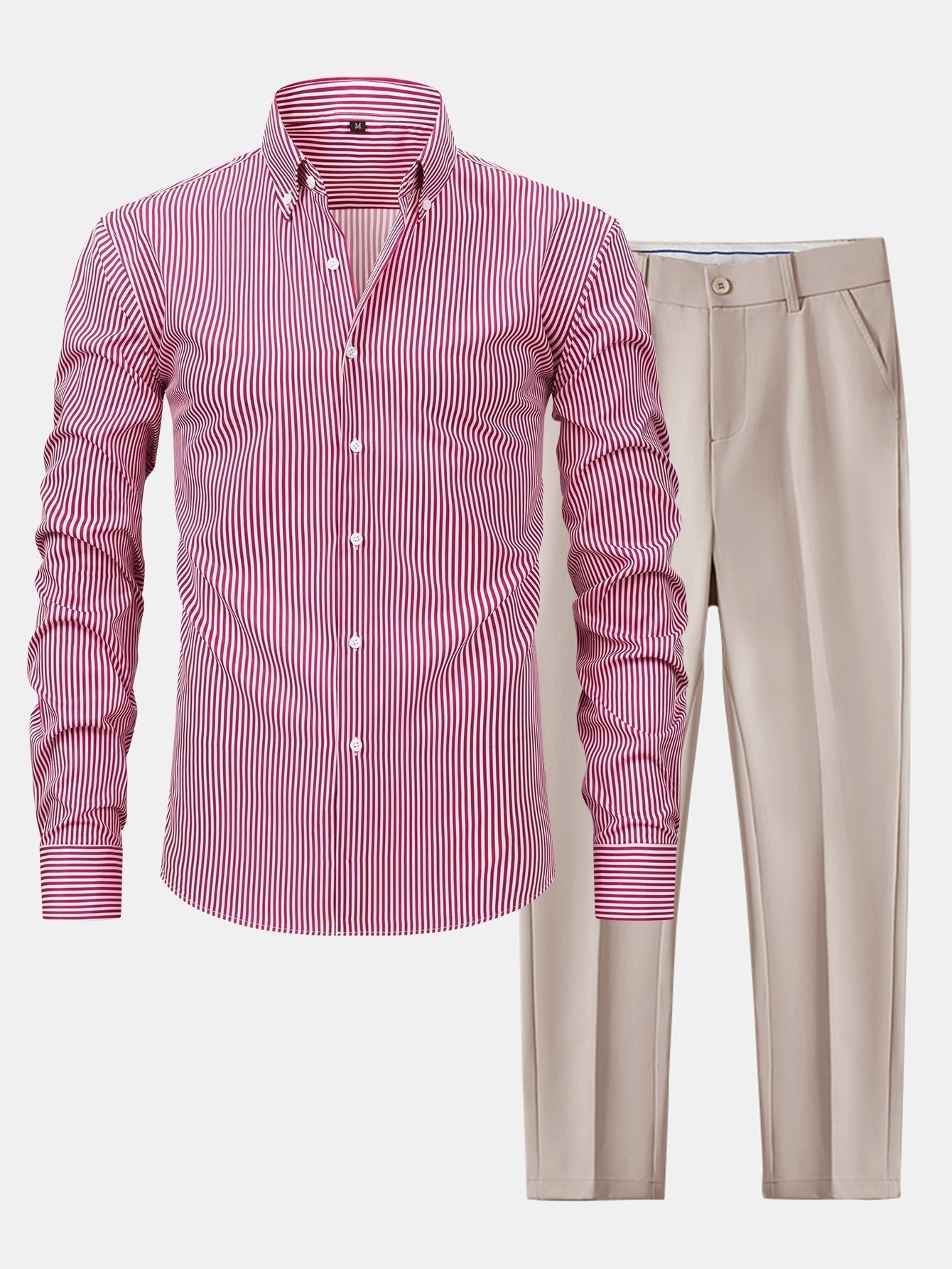 Long Sleeve Stripe Button Up Shirt & Slim Fit Tapered Trousers
