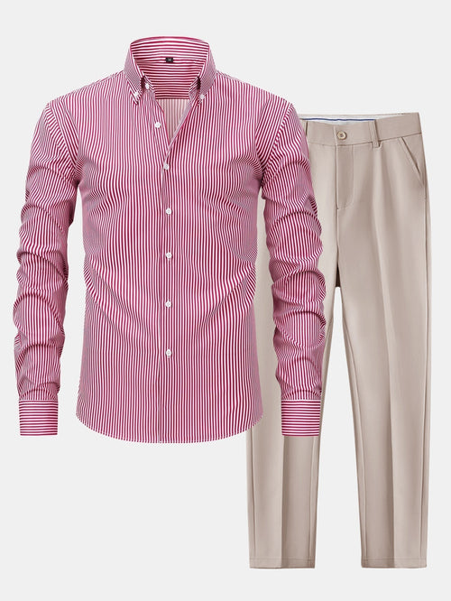 Long Sleeve Stripe Button Up Shirt & Slim Fit Tapered Trousers