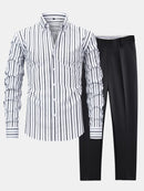 Long Sleeve Stripe Button Up Shirt & Slim Fit Tapered Trousers