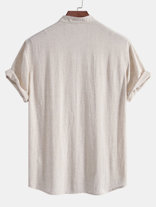 V Neck Linen Rayon Blend Shirt & Straight Leg Linen Pants