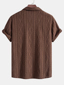 Geometric Jacquard Eyelet Cuban Shirt & Crinkle Textured Straight Leg Pants