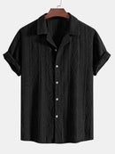 Geometric Jacquard Eyelet Cuban Shirt & Crinkled Textured Drawstring Shorts