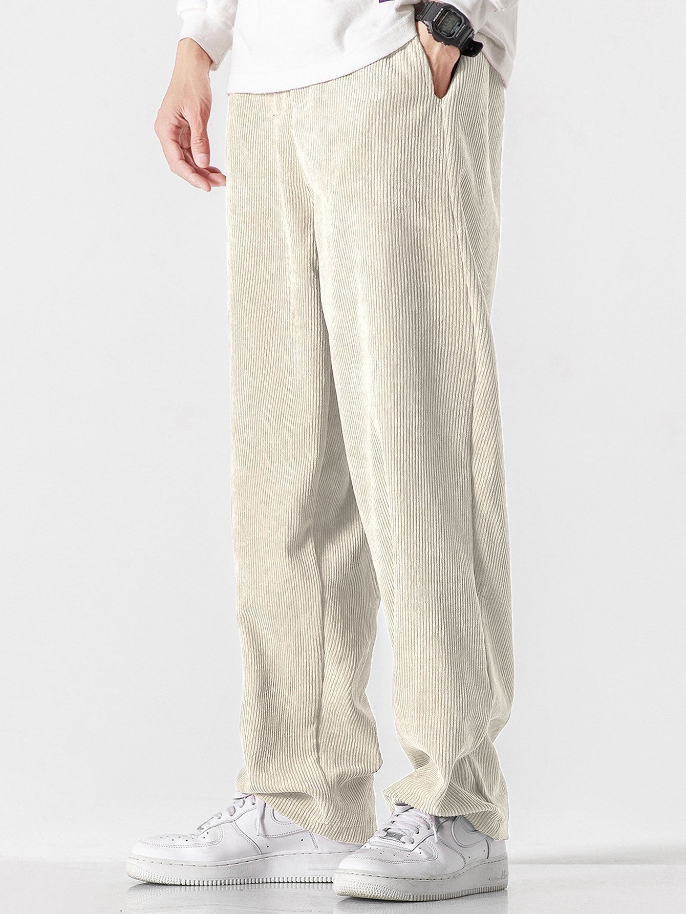 Relax Fit Color Block Patchwork Polo Sweatshirt & Straight Leg Corduroy Pants