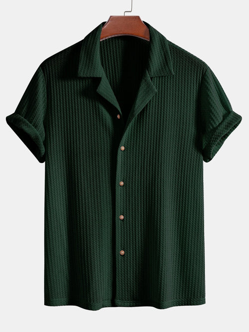Short Sleeve Knitted Waffle Cuban Shirt & Straight Leg Linen Pants