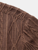 Geometric Jacquard Eyelet Cuban Shirt & Crinkled Textured Drawstring Shorts