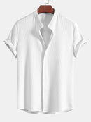 Muscle Fit Ribbed Stand Collar Shirt & Elastic Waist Straight Leg Trousers